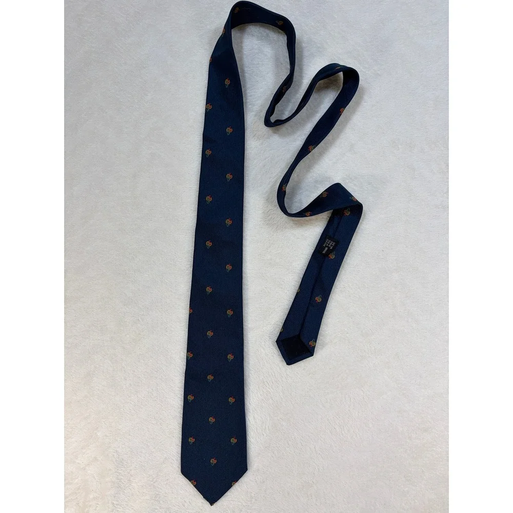 Triminghams Navy Silk Embroidered‎ Paisley Necktie Mens 3.25